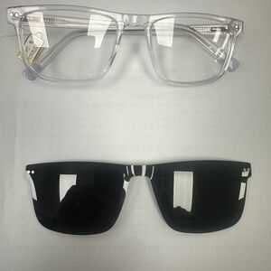 Stylish Clear Glasses with Magnetic Polarized Clip On